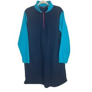 Lands' End Quarter Zip Fleece Dress Navy Blue Purple Size 1X or 16W-18W Pullover